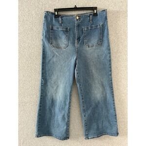 Express Wide Leg Jeans Women 14 Blue High Rise Patch Pocket Cropped Denim